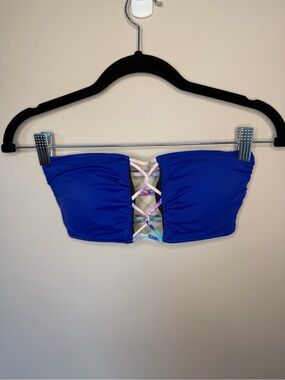 Victoria's Secret Royal Blue Bandeau Bikini Top with Pastel Lace-Up